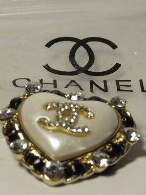 Authentic Chanel Heart Brooch with CC Logo & Original Packaging